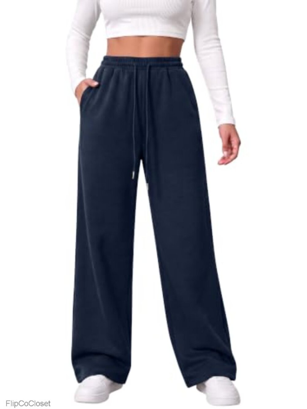 Fleece Lined Wide Leg Sweatpants Lounge Drawstring Pockets